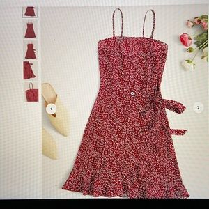 Tie side ruffle trim ditsy floral slip dress